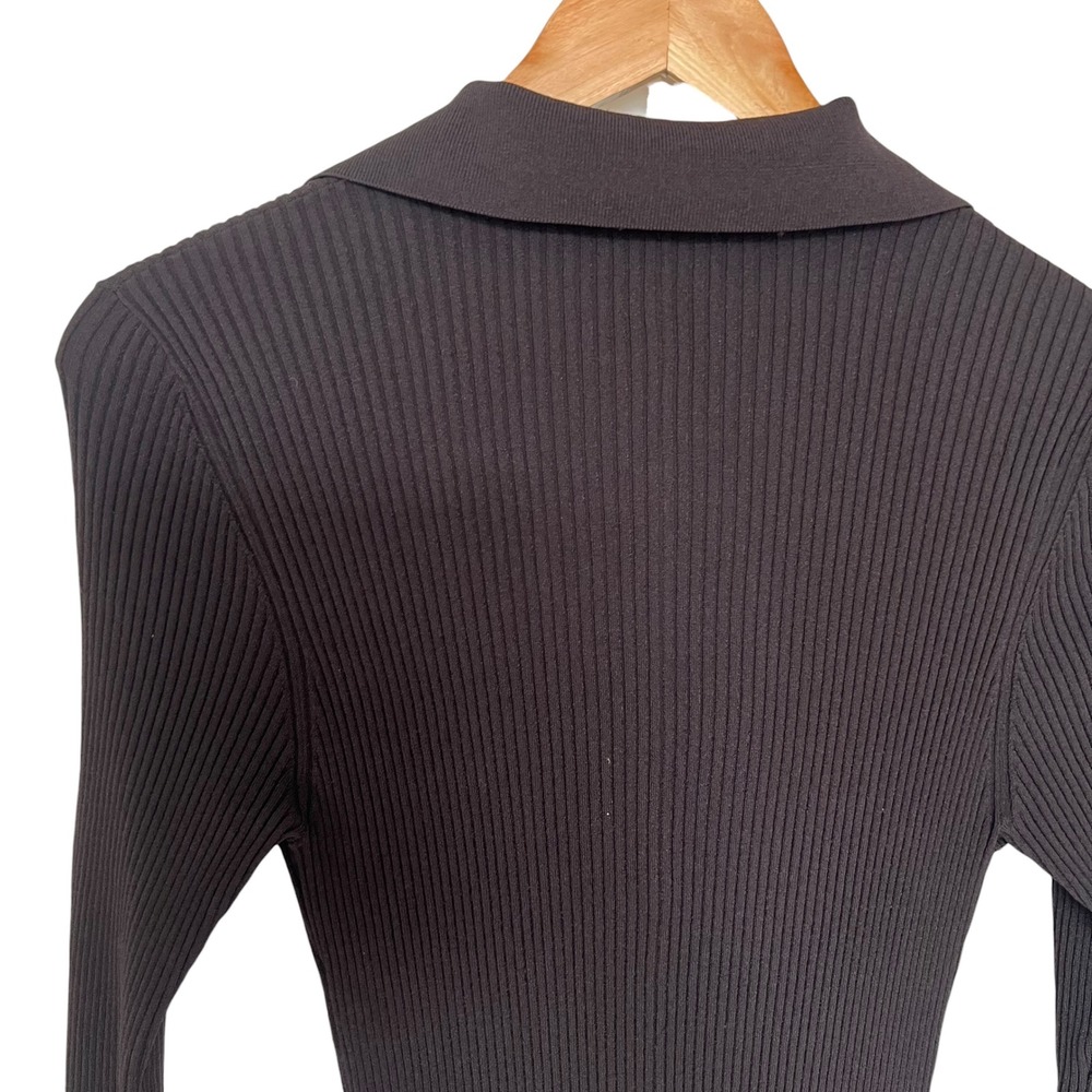 A.L.C Lance Ribbed Long Sleeve Asymmetrical Midi Slit Espresso Brown Dress SZ L - Picture 6 of 13
